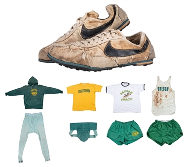1972 Nike Pair of "Moon Shoes" Worn By Thomas McChesney - First To Cross The Finish Line, Including ‘71-‘73 Univ. of Oregon Full Track Set (8 Total Pieces) Belonged To Teammates of Steve Prefontaine